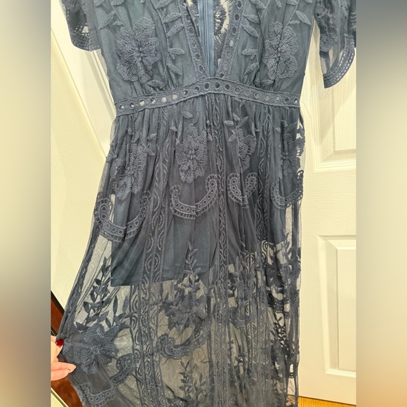 Navy Low Cut Lace Dress - Picture 3 of 4
